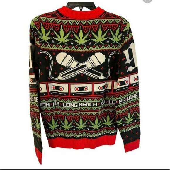 Death Row Records Long Beach 213 Acrylic Christmas Sweater L Black/Red/Green - Picture 6 of 6